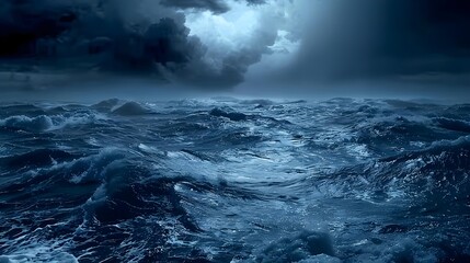Rough blue ocean under dark sky