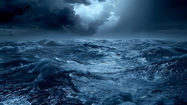 Rough blue ocean under dark sky