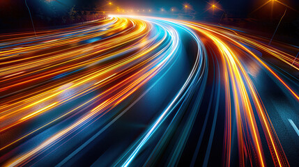 Obraz premium A highway at night with long exposure lights