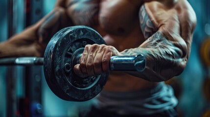 A bodybuilder doing reverse grip barbell curls, showcasing forearm and bicep muscles