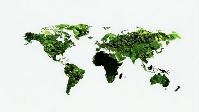 World map made of green foliage on