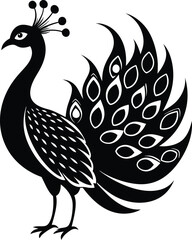 Peacock - Black and White Isolated Icon