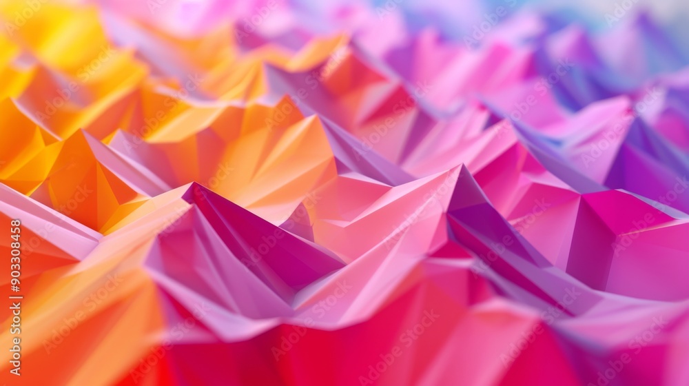 Poster 3d abstract low poly surface with vibrant color gradients and depth.