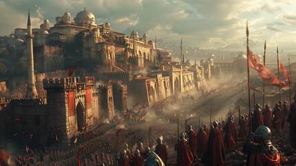 Dramatic Reconstruction of the Fall of Constantinople: Ottoman Troops Breaching the City Walls