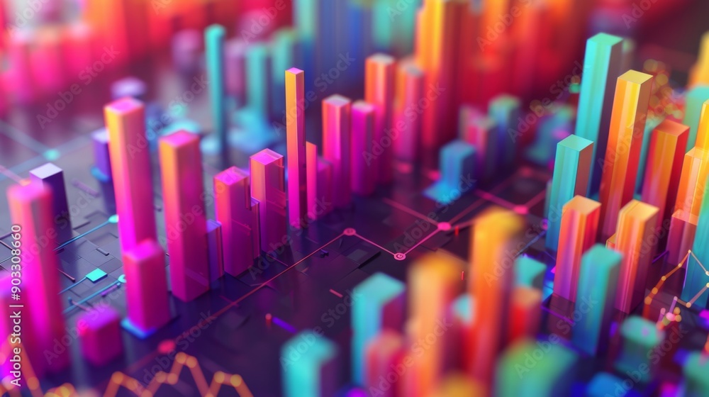 Fototapete 3d area chart with overlapping layers, showing the growth of different business sectors over time.