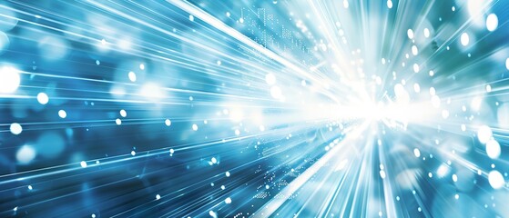 Fototapeta premium Abstract Blue Background with White Bokeh Lights and Blurry Lines