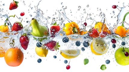 Fresh Fruits Splashing in Water