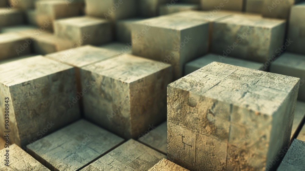 Poster 3d blocks of various sizes creating a sense of depth and dimension.
