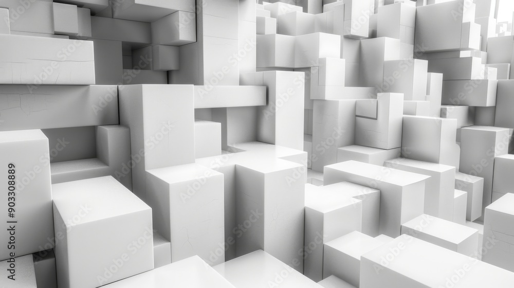 Poster 3d blocks of various sizes creating a sense of depth and dimension.