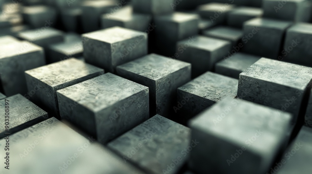 Poster 3d blocks of various sizes creating a sense of depth and dimension.