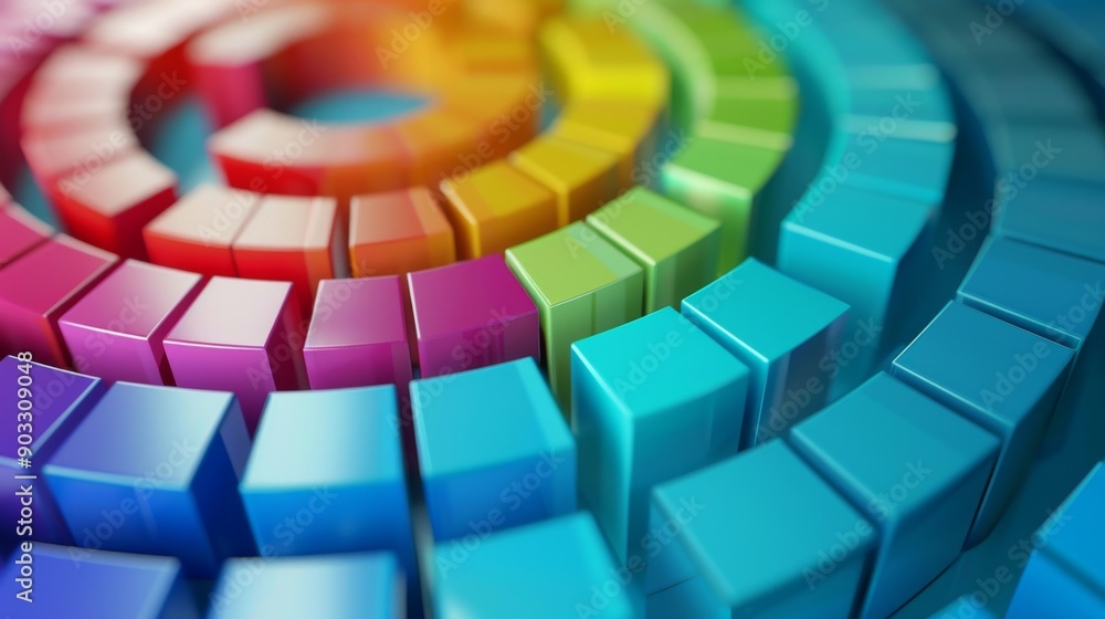 Poster 3d circular bar chart with colorful segments, showing data in a radial format.