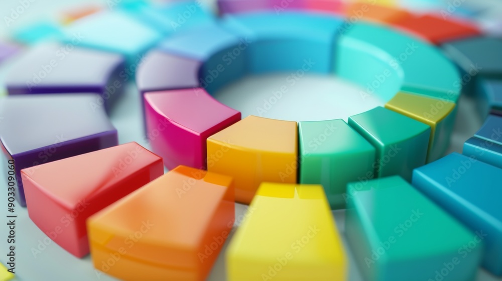 Poster 3d circular bar chart with colorful segments, showing data in a radial format.