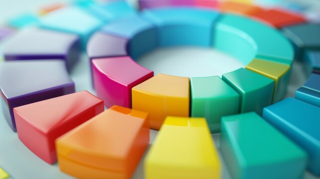3D circular bar chart with colorful segments, showing data in a radial format. - Powered by Adobe