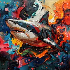 Abstract Shark in Swirling Colors