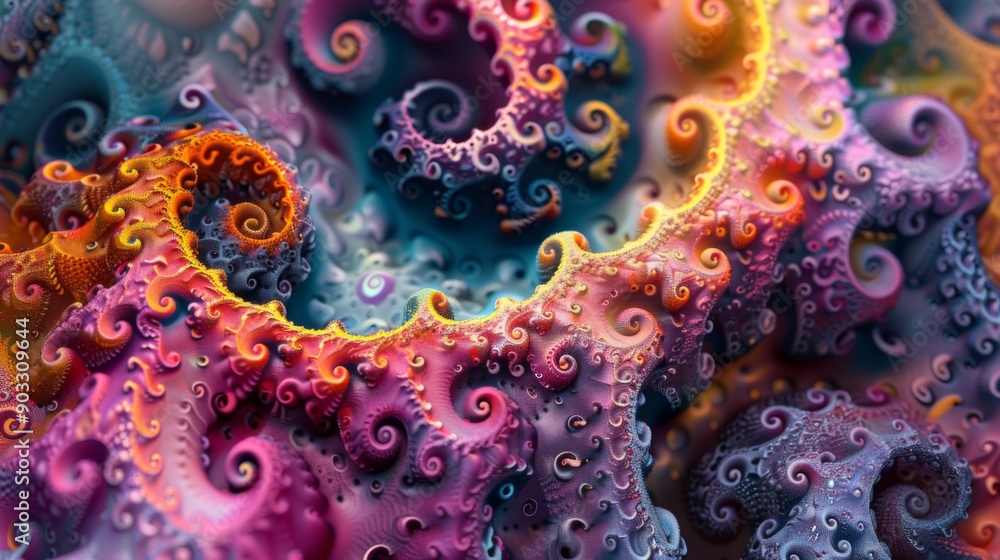 Poster 3d fractal patterns with intricate designs and vivid hues.