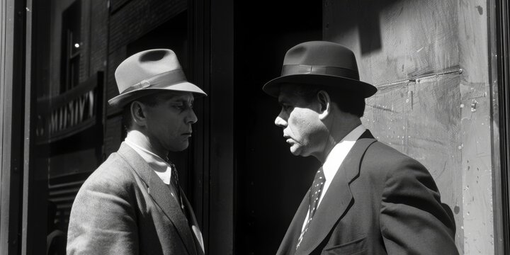 Fototapeta Two Men in Suits and Hats in a Monochrome World