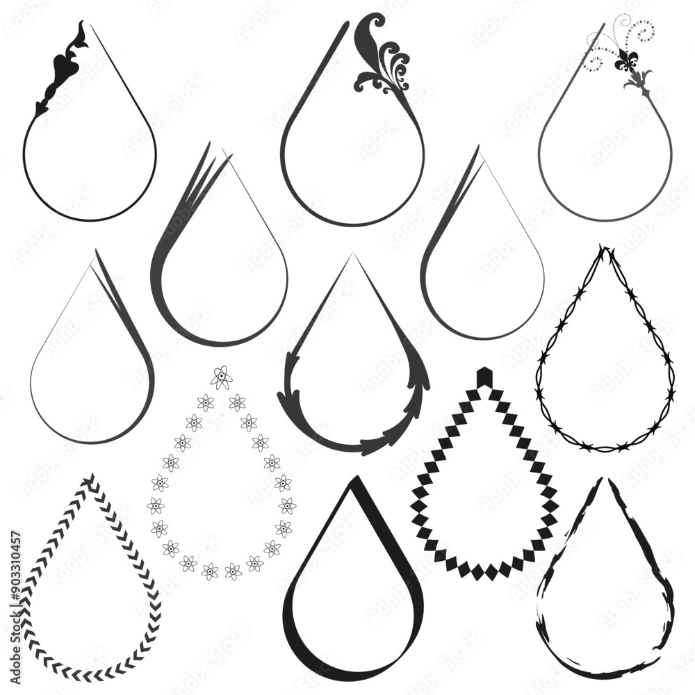 Aufkleber teardrop frame collection. decorative teardrop borders. black and white vector. artistic frame set.