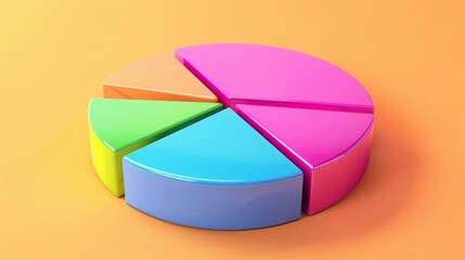 Obraz premium 3D pie chart with different segments in vibrant colors, highlighting data distribution