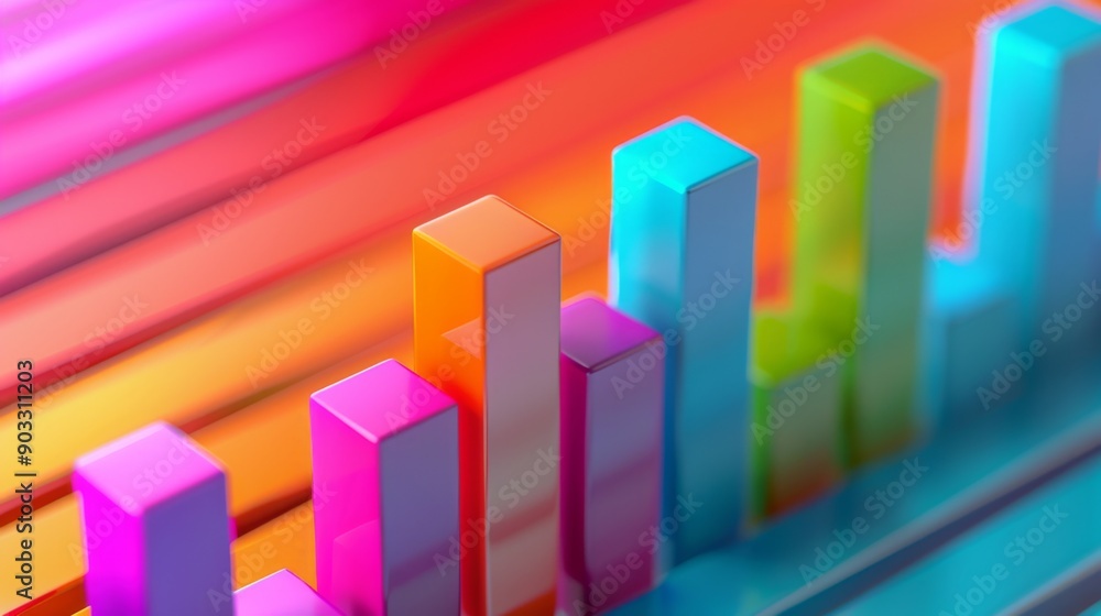 Poster 3d stacked bar graph showing quarterly earnings breakdown by product category.