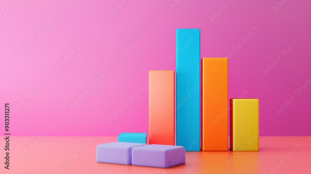 Poster 3D stacked bar graph showing quarterly earnings breakdown by product category.