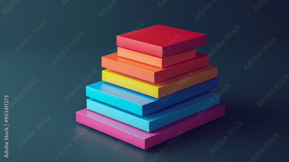 Poster 3D stacked bar graph with layered segments in contrasting colors, depicting data categories.