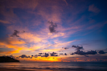 Nature landscape beautiful Light Sunset or sunrise over sea,Colorful clouds dramatic sky seascape,Amazing clouds in sunset sky background