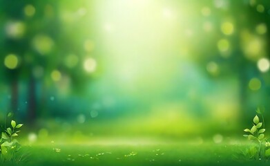 Obraz premium Vector green, bokeh, nature background. Summer landscape blurred effect. 