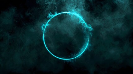 Bright glowing teal portal with cool effects and smoke