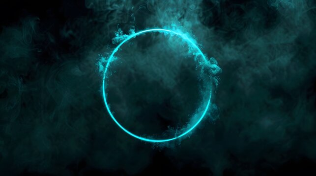 Bright glowing teal portal with cool effects and smoke