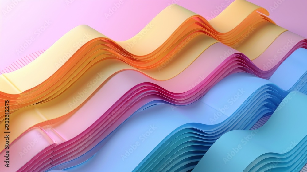 Aufkleber A 3D area chart with overlapping layers in different shades, depicting data trends over time.