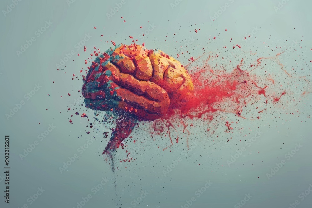 Poster artistic explosion of a brain representing creative ideas and abstract thinking.