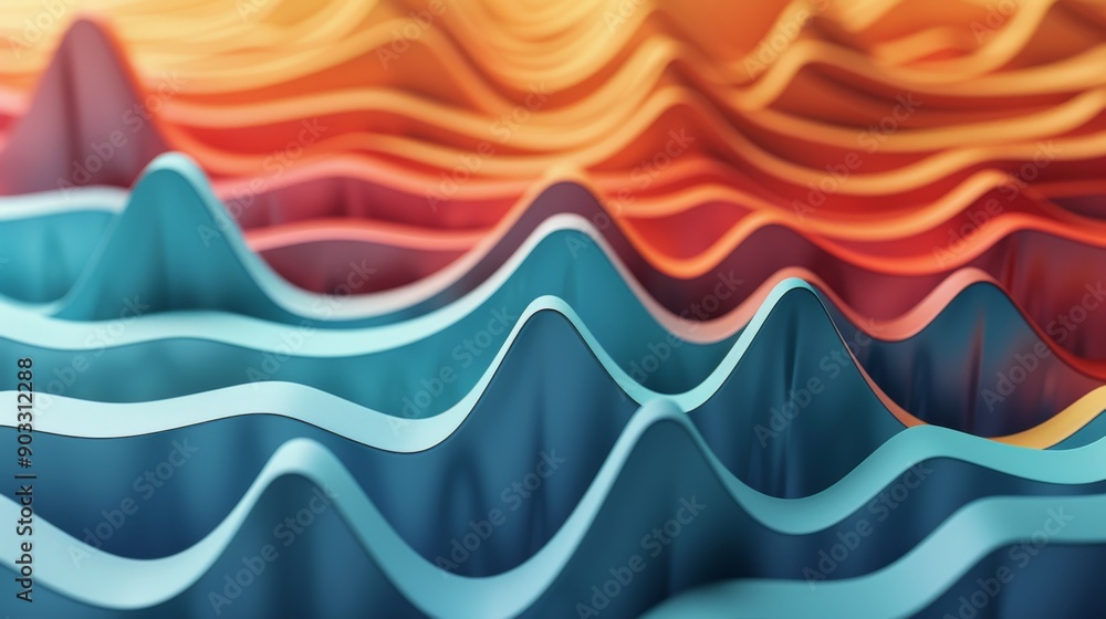Fototapete a 3d area chart with overlapping layers in different shades, depicting data trends over time.