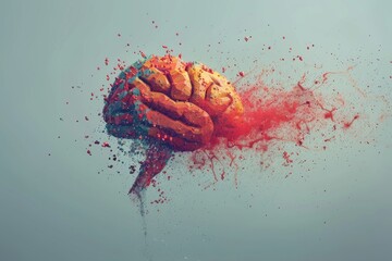 Artistic explosion of a brain representing creative ideas and abstract thinking.