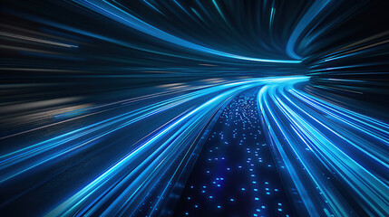 Abstract blue light speed motion background with long exposure