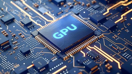 Obraz premium GPU chip floating over a high-tech circuit board