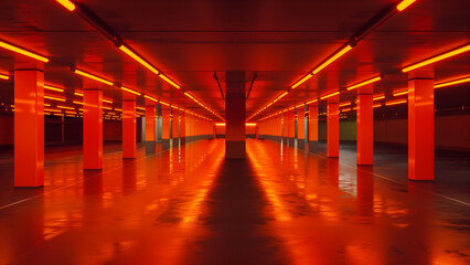 Neon Labyrinth: TRON-Inspired Orange Car Park