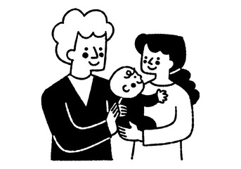 Mother holding baby and father cuddling_2