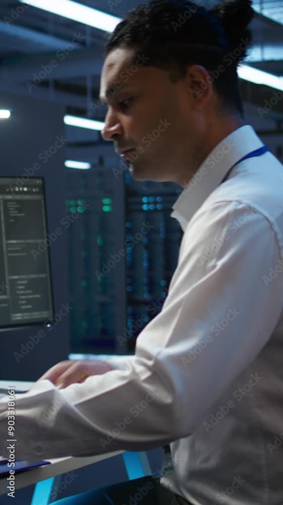 Poster vertical video admin in data center maintaining accurate documentation of infrastructure, configurat