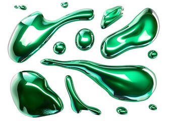 Obraz premium Green Liquid Metal Drops in Cool Shapes