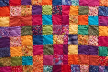 Colorful fabric background with handmade quilting squares, quilt wallpaper 