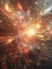 Fototapeta premium A vibrant starburst explosion in the night sky with colorful fragments and debris