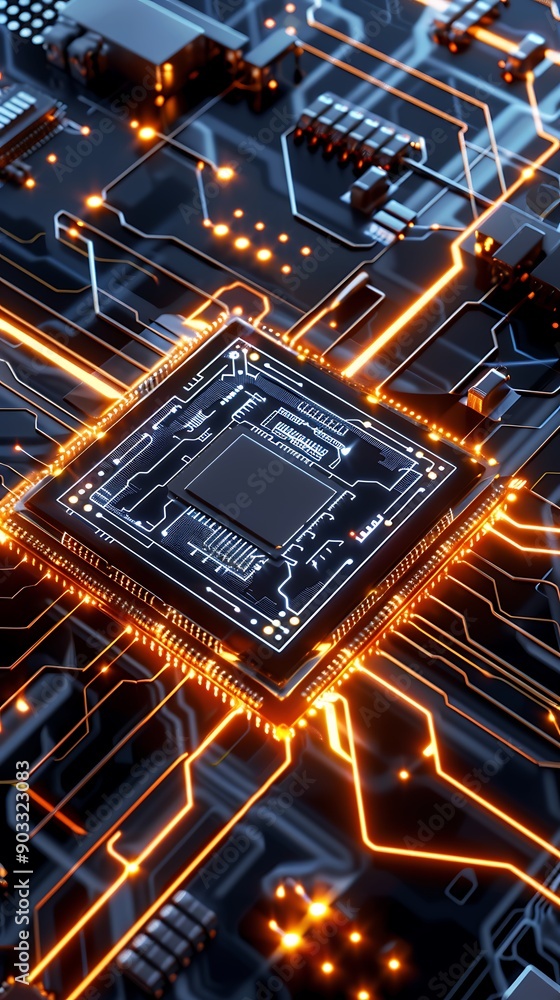 Poster ai-driven design elements, semi close-up of innovative tech patterns, more clarity with clear light 