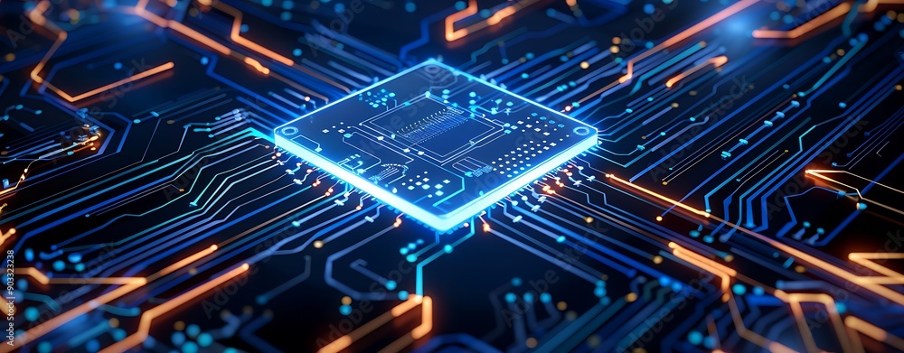 Poster ai network abstraction, close-up on intricate digital circuits, more clarity with clear light and sh