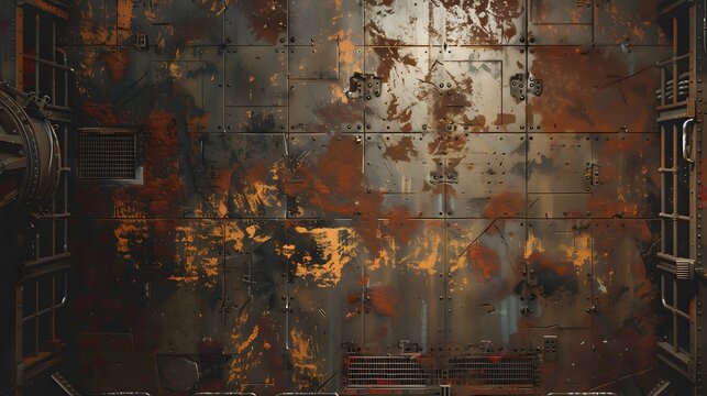 Top Down Battle Map with Rusty Steel and Oil Stains