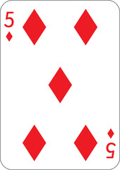 5 of diamonds. One playing card, illustration