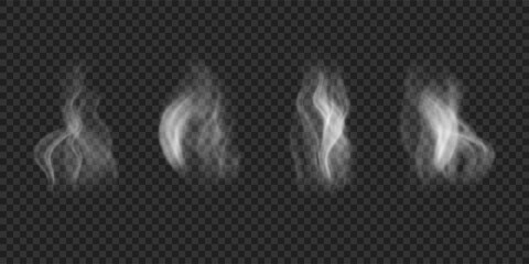 Set of wavy steam on water, tea, coffee, food. Realistic icons of white hot smoke isolated on transparent backdrop © Picture Store