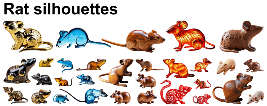 rat silhouette mouse collection astrology set group