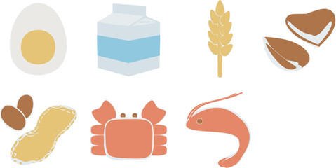 アレルギー特定原材料7種類のイラストセット