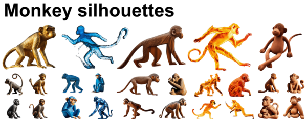 monkey silhouette ape collection astrology set group
