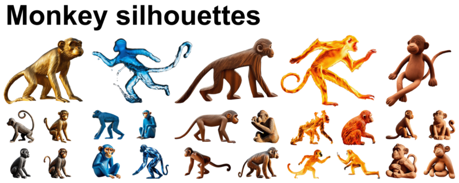 monkey silhouette ape collection astrology set group